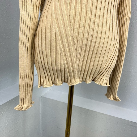 Sundance Ribbed Stretchy Tan Color Scoop Neck Cotton Blend Sweater Size Large - Picture 3 of 8